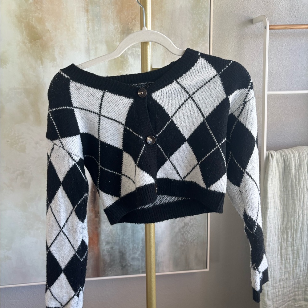 Black and White Argyle Women's Sweater